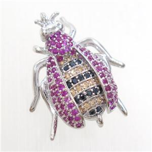 copper honeybee connector paved zircon, platinum plated, approx 20-23mm [FDZN6925]