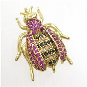 copper honeybee connector paved zircon, gold plated, approx 20-23mm [FDZN6926]
