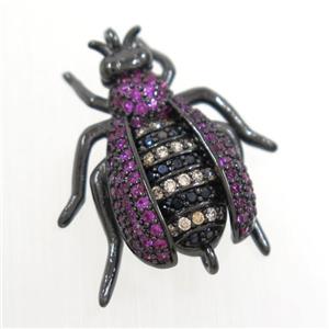 copper honeybee connector paved zircon, black plated, approx 20-23mm [FDZN6927]