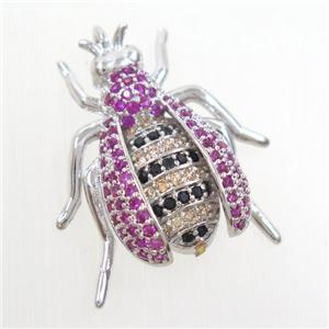 copper honeybee pendant paved zircon, platinum plated, approx 20-23mm [FDZN6929]
