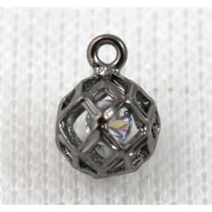 copper pendant pave zircon, black plated, approx 9mm dia [FDZN693-9MM]