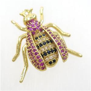 copper honeybee pendant paved zircon, gold plated, approx 20-23mm [FDZN6930]