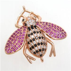 copper honeybee connector paved zircon, rose gold, approx 25-30mm [FDZN6932]