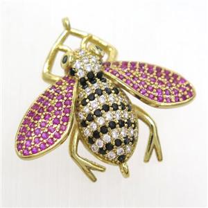 copper honeybee connector paved zircon, gold plated, approx 25-30mm [FDZN6934]