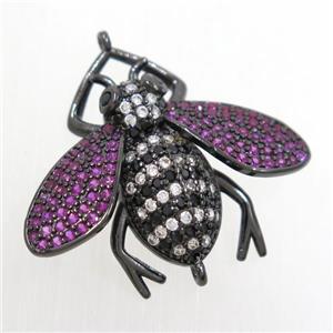 copper honeybee connector paved zircon, black plated, approx 25-30mm [FDZN6935]