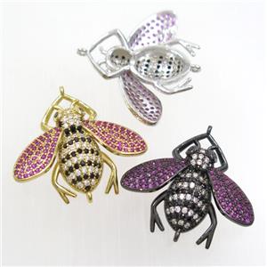 copper honeybee charm connector paved zircon, mix color, approx 25-30mm [FDZN6936]