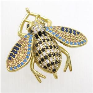 copper honeybee connector paved zircon, gold plated, approx 25-30mm [FDZN6939]