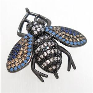 copper honeybee connector paved zircon, black plated, approx 25-30mm [FDZN6940]