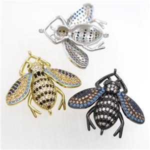 copper honeybee charm connector paved zircon, mix color, approx 25-30mm [FDZN6941]
