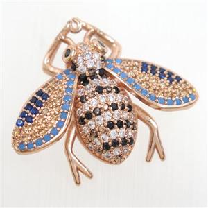 copper honeybee pendants paved zircon, rose gold, approx 25-30mm [FDZN6942]