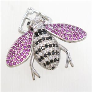 copper honeybee pendants paved zircon, platinum plated, approx 25-30mm [FDZN6943]