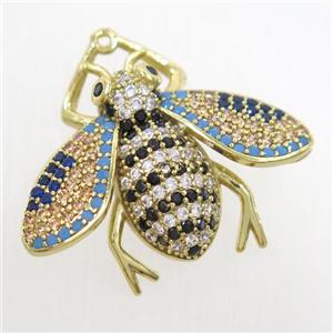 copper honeybee pendants paved zircon, gold plated, approx 25-30mm [FDZN6944]