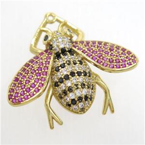 copper honeybee pendants paved zircon, gold plated, approx 25-30mm [FDZN6945]