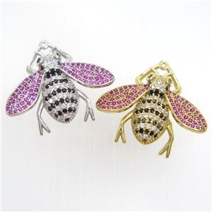 copper honeybee pendants paved zircon, mix color, approx 25-30mm [FDZN6946]
