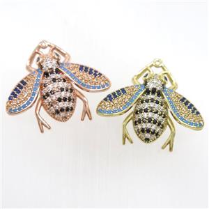 copper honeybee charm pendants paved zircon, mix color, approx 25-30mm [FDZN6947]