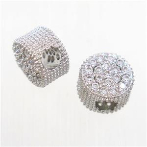 copper button beads paved zircon, platinum plated, approx 7x10mm, 4mm hole [FDZN6949]
