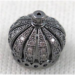 copper bead pave zircon, crown, black plated, approx 16mm dia [FDZN695]