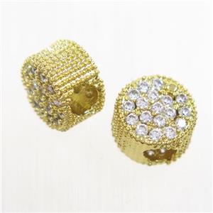 copper button beads paved zircon, gold plated, approx 7x10mm, 4mm hole [FDZN6950]