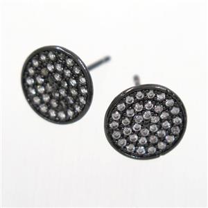 copper earring studs paved zircon, black plated, approx 10mm dia [FDZN6956]