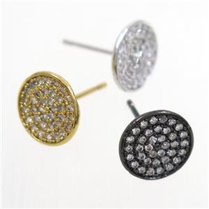 copper earring studs paved zircon, mix color, approx 10mm dia [FDZN6957]