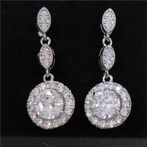 copper earring paved zircon, platinum plated, approx 3-6mm, 12mm [FDZN6959]