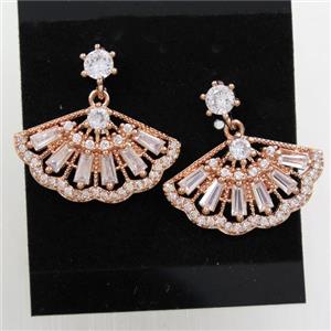 copper fan earring paved zircon, rose gold, approx 13-23mm [FDZN6963]