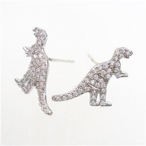 copper dragon Earring studs paved zircon, platinum plated, approx 10-22mm [FDZN6965]
