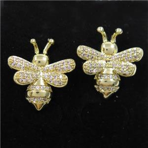 copper honeybee Earring studs paved zircon, gold plated, approx 15mm [FDZN6966]