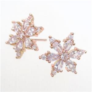 copper snowflake earring paved zircon, rose gold, approx 17mm dia [FDZN6969]
