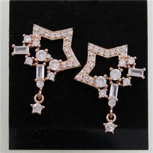 copper earring paved zircon, rose gold, approx 15-18mm [FDZN6977]