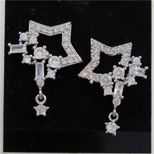 copper earring paved zircon, platinum plated, approx 15-18mm [FDZN6978]