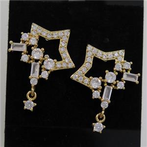 copper earring paved zircon, gold plated, approx 15-18mm [FDZN6979]