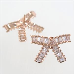 copper Earring studs paved zircon, cancer ribbons, rose gold, approx 16-20mm [FDZN6980]