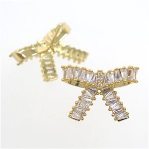 copper Earring studs paved zircon, cancer ribbons, gold plated, approx 16-20mm [FDZN6982]