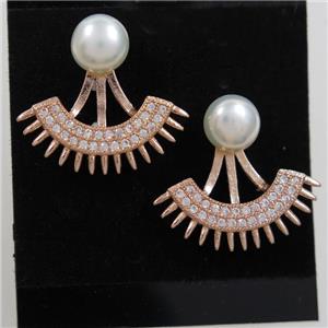copper fan earring paved zircon, rose gold, approx 7mm, 21mm [FDZN6984]