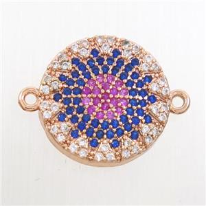 copper circle connector paved zircon, rose gold, approx 16mm dia [FDZN6992]