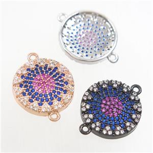 copper circle connector paved zircon, mix color, approx 16mm dia [FDZN6995]