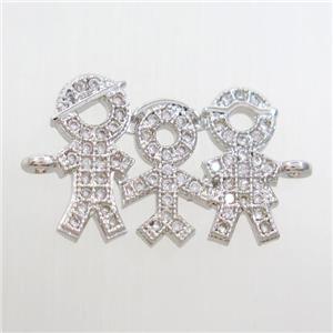 copper Family connector paved zircon, platinum plated, approx 13-20mm [FDZN6997]