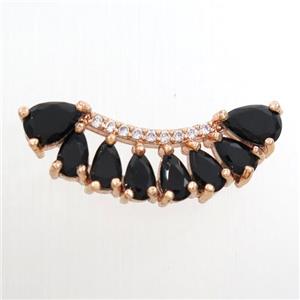copper pendant paved black zircon, rose gold, approx 7-25mm [FDZN7006]