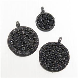 copper circle pendant paved zircon, black plated, approx 10mm dia [FDZN7014-10MM]