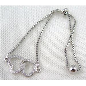 copper bracelet paved zircon, platinum plated, approx 10-20mm bead, 25mm length [FDZN702]