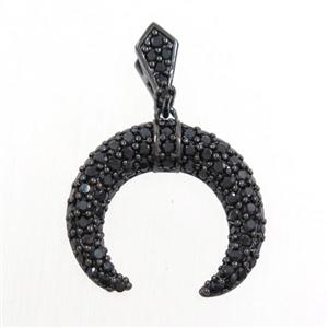 copper crescent moon pendant paved zircon, black plated, approx 20mm [FDZN7024]