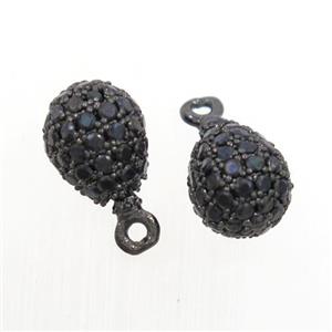 copper teardrop pendant paved zircon, black plated, approx 8x12mm [FDZN7025]
