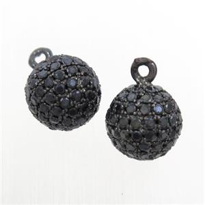copper round ball pendant paved zircon, black plated, approx 10mm dia [FDZN7026-10MM]
