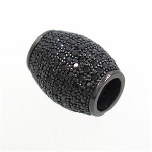 European style copper barrel beads paved zircon, black plated, approx 10x12.5mm, 4mm hole [FDZN7029]