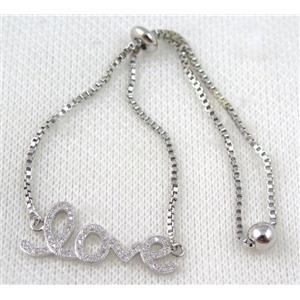 copper bracelet paved zircon, platinum plated, approx 10-20mm bead, 25mm length [FDZN703]