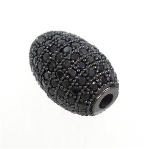 copper rice beads paved zircon, black plated, approx 8x12mm [FDZN7030]