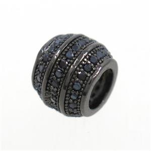copper rondelle beads paved zircon, black plated, approx 8x9.5mm, 4mm hole [FDZN7031]