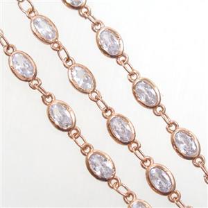 copper chain with zircon, oval, rose gold, approx 4.5x5.5mm [FDZN7034]