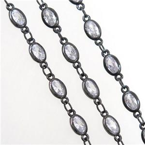 copper chain with zircon, oval, black plated, approx 4.5x5.5mm [FDZN7035]